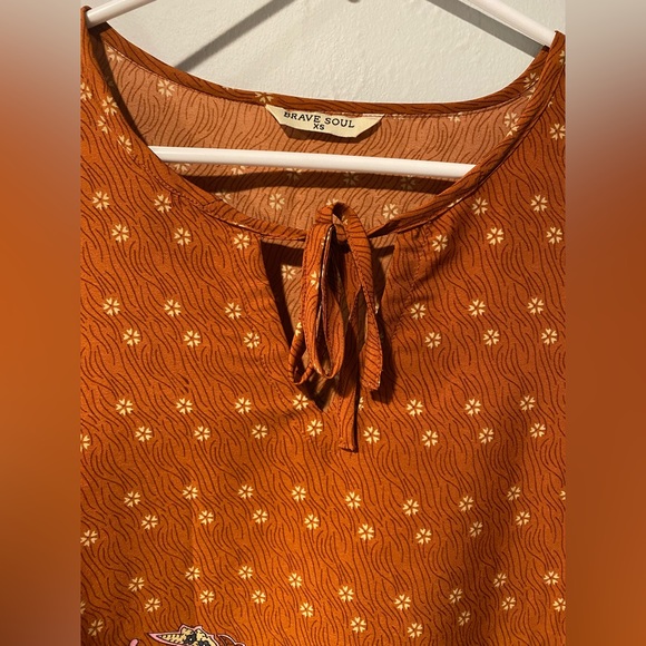 Brave Soul Woman Long Sleeves Orange Prints Blouse / Dress - Picture 4 of 4